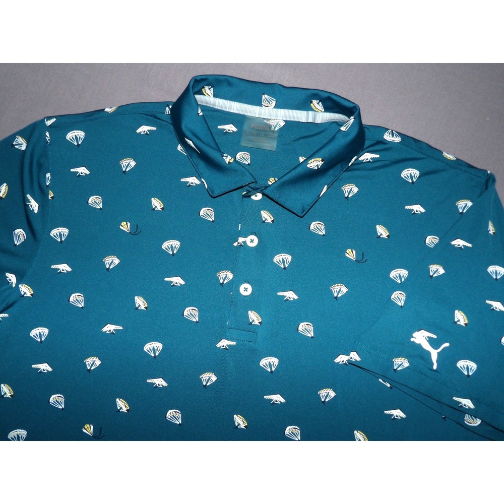 PUMA Arnold Palmer Short Sleeved Green Stretch Performance Golf Shirt Men's XL